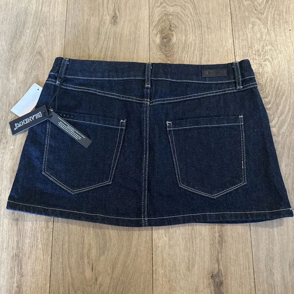Blanknyc Women's Metallic Weave Dark Denim Micro Mini Skirt Gold Glitter Size 28